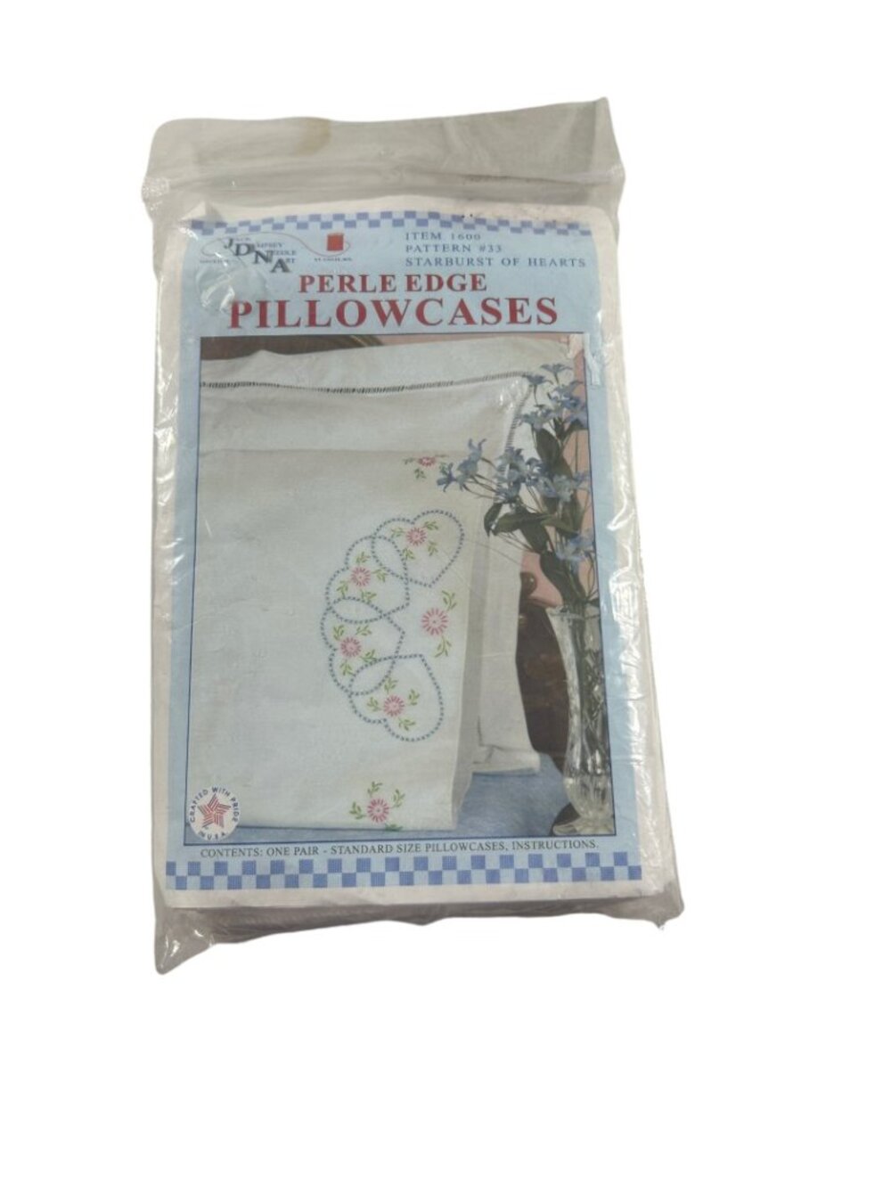 Jack Dempsey Needle Art Perle Edge Pillowcases Starburst of Hearts Pattern 33